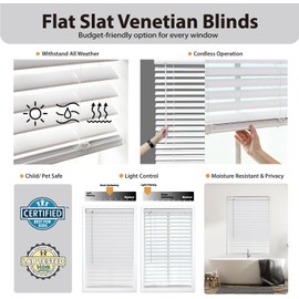 DEZ FURNISHINGS Cordless 2" Flat Slat Venetian Blind, 33" W x 60" H, White