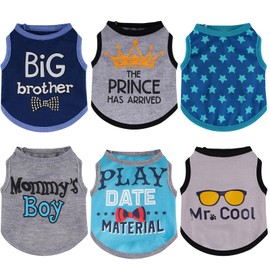 Sadnyy Sadnyy 6 Pack Summer Small Dog Shirt Boy Pet Clothes Doggy Tee Tank Top Kitten Shirts with Letters for Small Medium Dogs Cats Soft Cozy Chihuahua Vest Apparel for Dog Cat Puppy