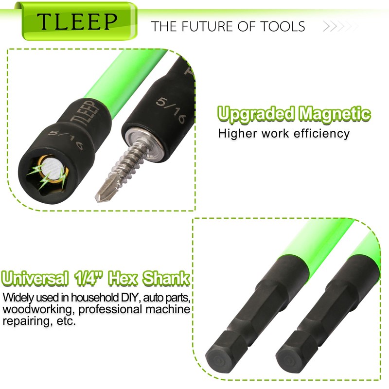 TLEEP 150MM 5/16" Magnetic Power Nut Driver Set for Impact
