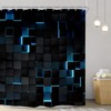 Riyidecor Blue Black Shower Curtain 72Wx72H Inch Abstract Navy Brick