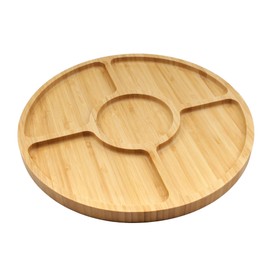 BambooMN Natural 12" Bamboo Round 5 Compartment Serving Tray/Platter, Charcuterie Board, Perfect for Snacks, Party Platter, Appetizers - 1 Tray