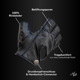 Mycl Turell Easy Rider Half Fingers Leather Motorcycle Gloves Men's Genuine Leather Gloves Men's Motorcycle Gloves Without Fingers Fingerless (Black, XXL)