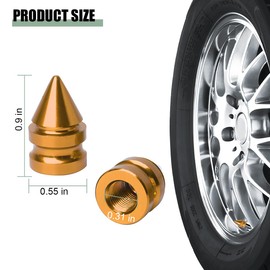 KHGUZ 12PCS Car Tire Valve Caps, Spike Shape Aluminum Alloy Vehicle Wheel Valve Stem Cover, Dustproof Automotive Air Caps Decoration Accessories, Universal for SUV, Truck, Motorcycle (Gold)