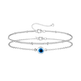 Milacolato Silver Chain Bracelets for Women Girls 925 Silver Diamond Cut Square Chain Women's Bracelet Adjustable Layered Evil Eye Infinity Satellite Beads Bracelet Jewellery Gift, Sterling Silver
