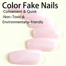 Press on Nails Medium Square Fake Nails Nude Pink Acrylic Nails Glossy Nature False Nails Full Cover Glue on Nails Reusable Artificial Nails for Women Manicure Decor 24Pcs