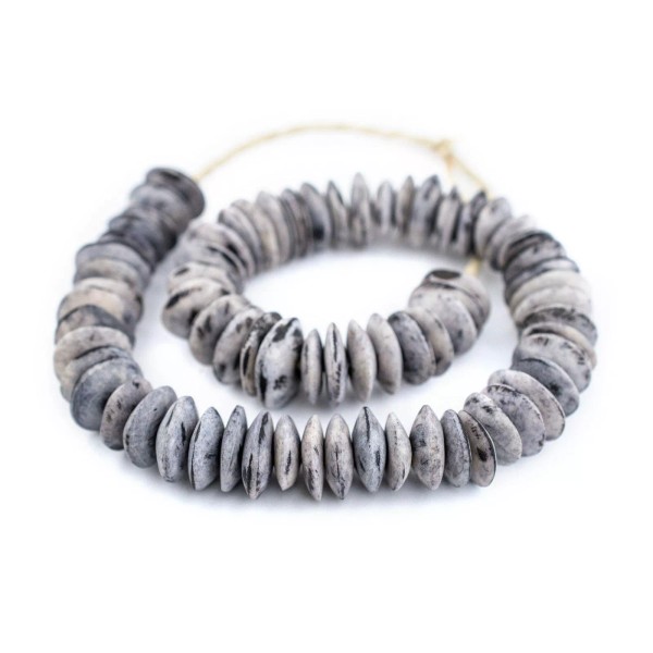 The Bead Chest Grey Bone Saucer Beads 18mm Kenya African