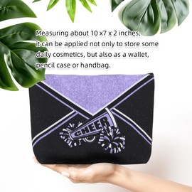 Batorkpl Cheer Makeup Bag Cheerleader Cosmetic Bag Cheerleader Gifts Cheerleading Gift for Women Her Cheer Team 1Pcs (Light Purple)