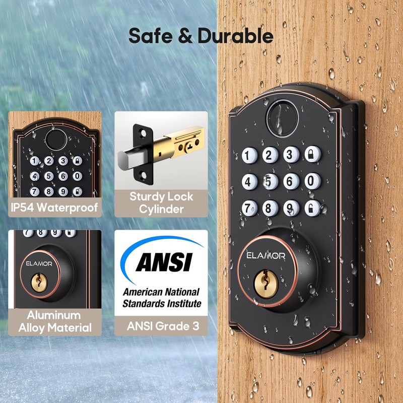 ELAMOR Fingerprint Door Lock, Keyless Entry Door Lock with Automatic