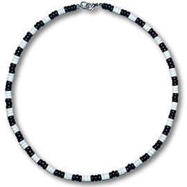 Native Treasure 16" Mens and Womens Real Black Coconut Beads and White Clam Heishe Ark Shells, Summer Beach Necklace From the Philippines