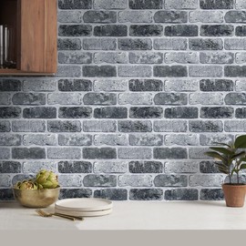 COMSTICKC 3D Faux Gray Brick Wall Panel Peel and Stick, 10 Pcs 12"X12" Small Size Brick Thin PVC Decorative Tiles，Not Real Brick, Designed for Quick DIY Wall Upgrades Indoor
