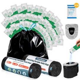 Upgrade Portable Toilet bags Poo Gel Set, 8 Gallon Drawstring Camping Toilet Bags with Portable Toilet Absorbent Gel and Disposable Toilet Seat,Compostable Thicken Potty Bags for Camping Outdoor