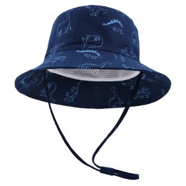 SEYUFN Bob Sun Hat Baby Fishing Hat with Wide Brim Sun Hat Girls Adjustable Cotton Hat UV Protection Summer Hat for Children, royal blue dinosaur