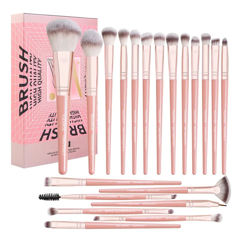 Brochas De Maquillaje Kit 20 Pcs Para Maquillaje Profesional Rosa