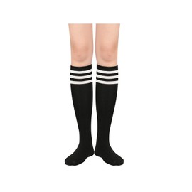 Komorebi Women's Knee High Athletic Socks Stripes Tube Sport Socks Soft Strench High Socks for Women Outdoor Black White One Size