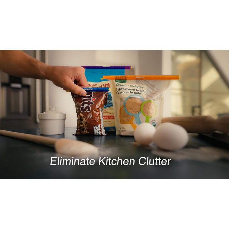 GripStic Bag Clips. 12pc Durable Food Clip Set For Kitchen