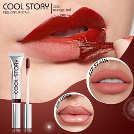 COOL STORY Peel Off Lip Stain, Long Wear Tattoo Lip Liner, Matte Finish Peel Off Lip Stain, Long Lasting, Waterproof, Transfer-proof, Highly Pigmented Color