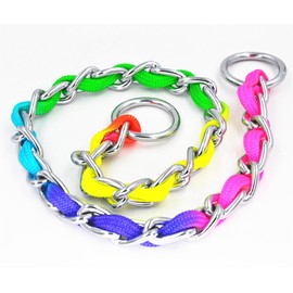 JWPC Rainbow Color Stainless Steel P Chock Metal Chain Training Dog Pet Collars Necklace Walking Training Pet Supplies for Small Medium Large Dogs-Large