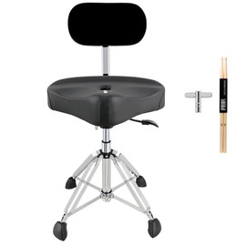 ROWELL Drum Throne with Backrest Hydraulic Drum Stool Height Adjustable Airlift Drum Thrones 4 Leg Heavy Duty Drum Seat 4.3 in Thick Padded Drum Chair Drum Stools for Drummers,Guitar Players (Black)
