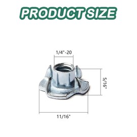 1/4"-20 T-Nuts - 100PCS Tee Nuts with 5/16"-Inch Barrel Length - Zinc Plated Carbon Steel T-Nuts 4 Pronged Tee Blind Nuts for Wood, Rock Climbing Holds, Cabinetry, Furniture Applications