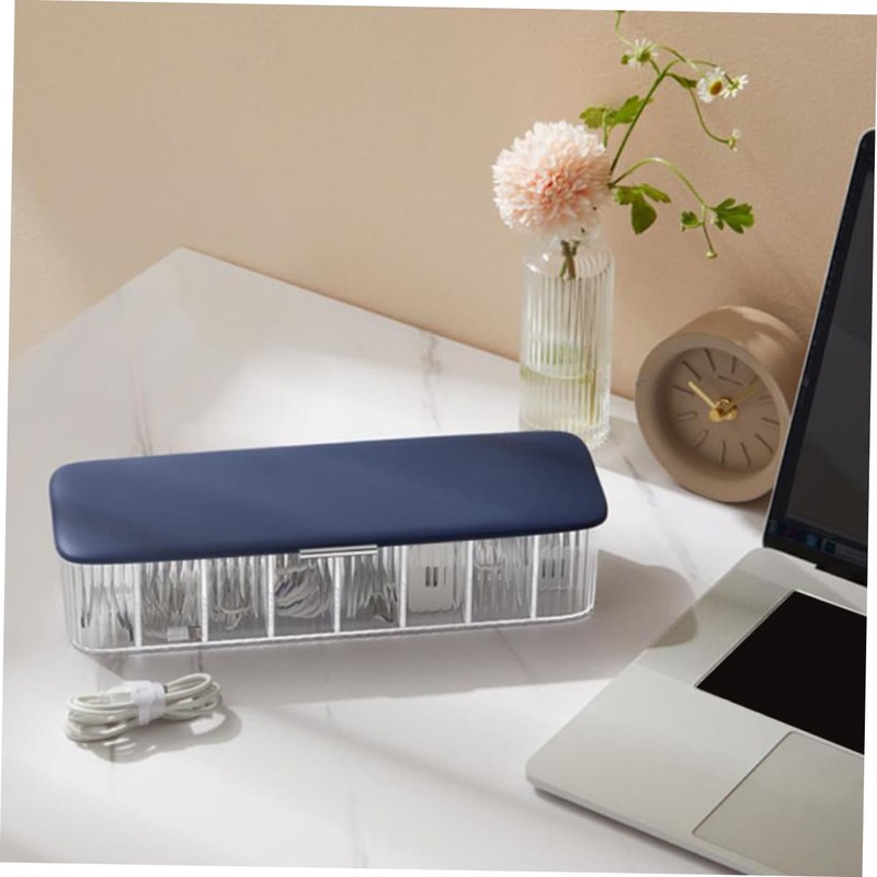 TEHAUX Desktop Cable Management Box Lid Blue Dustproof Charging Cable