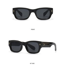 Heptagram Rectangle Sunglasses for Women Men Trendy Chunky Square Eyewear Black Shades UV400 Protection (Black Frame Grey Lens)