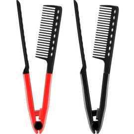 2 Peines Planos Peine Alisador Peine de Cepillo de Pelo de Salón Plancha de Pelo para Peluquería Alisador de Pelo de Peine Recto en Forma de V (rojo, negro)
