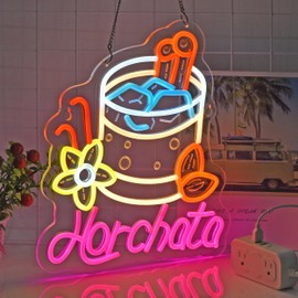 JULHOVR Horchata Neon Sign, Neon Lights Hanging Wall Art Decoration for Mexican Restaurant Store Shop Bar Pub Food Truck Cafe Party Home Decor, USB Powered Ultra Bright Dimmable,15 * 12.6inch