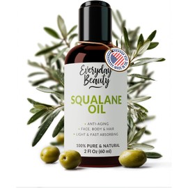 Aceite de escualano, aceite facial 100% puro y natural derivado de plantas, 2 fl oz, prensado en frío y sin refinar, aceite hidratante multiusos de grado premium para piel y cabello
