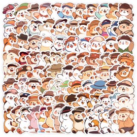 100 Pcs Kawai Bear Stickers for Kids Teens Adults Boys Girls Gift,Bear Stickers Pack for Laptop,Skateboar,Luggage,Car,Bike, Cup,Computer,Water Bottle Decor,Vinyl Waterproof Sticker