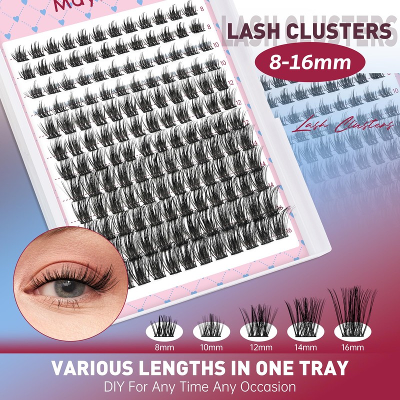 Mayhug Lash Clusters 144Pcs Cluster Lashes D Curl Individual Lashes