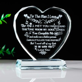 Movdyka K9 Crystal Etched to My Man Heart Plaque Sign for Him Romantic Ornaments Gifts for Boyfriends Husband on Anniversary Valentine's Day