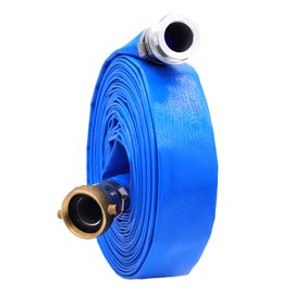 1-1/2" x 50′FT Pool Backwash Hose With Aluminum Pin Lug Fittings, Heavy Duty Reinforced PVC Lay Flat Water Pump Discharge Hose Assembly