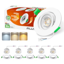 ALUSSO LIGHTING LED Recessed Spotlight, 230 V, 6 W, 540 lm, Diameter 75 mm, Swivelling Recessed Spotlight with Removable LED Module, Dimmable 3CCT Warm White, Neutral White, Cool White, 60°/120°