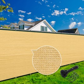 KANAGAWA 5ft x 50ft Privacy Screen Fence, 90% Blockage Heavy Duty 175 GSM Fencing Mesh Net Cover for Outdoor Wall Garden Yard Backyard 80 Cable Zip Ties Included Sand