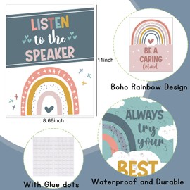 Classroom Rules Bulletin Board Set Boho Classroom Rules Posters Educational Behavior Good Habits Posters for Back to School Kindergarten Preschool Primary Decor Supplies Classroom Decorations