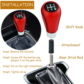 Temzzer 5 Speed Gear Knob Leather Car Shift Knob Transmission Shifter Handle for Most Manual Automatic Vehicles (Red)