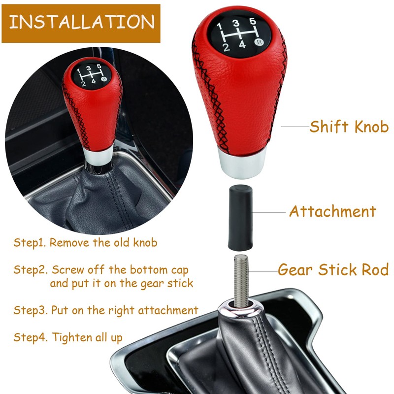 Temzzer 5 Speed Gear Knob Leather Car Shift Knob Transmission