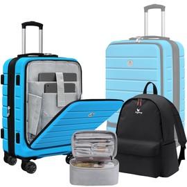 KEYTANG Classic Light Weight Hardside Expandable Spinner Wheels Luggage Suitcase W/TSA Lock, Blue, Carry on-3 Pieces