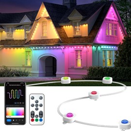 DEERDANCE Permanent Outdoor Lights for House 100ft Smart ICRGB Outside Light Eaves Lights for Christmas All Holiday Decorations Trim Light Year Round String Light Work with Alexa, Google (100.1ft)