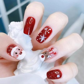 Nail Tip, Short False Nail Tip, Short Nail Christmas Design, DIY Nails, Easy, Gel Nail Stickers, Cute Christmas, Parties, Photo Accessories, Stand Out, Christmas Popular, 48 False Nail Supplies,