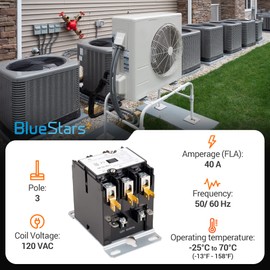 Ultra Durable 3 Pole 40 Amp Contactor 120 VAC Coil Definite Purpose Contactor by BlueStars - Compatible with Relays, Air Conditioner, Heat Pump, Refrigeration Systems