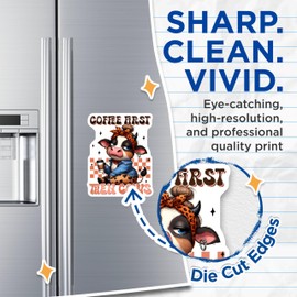 (2 Pack) Coffee First Then Cows Magnets - Funny Cow Farmers - Cute Kitchen - Animal Themed Magnets for Fridge - 5" On Longest Side - for Cars, Fridges, Toolboxes - Made in USA - MAG3786