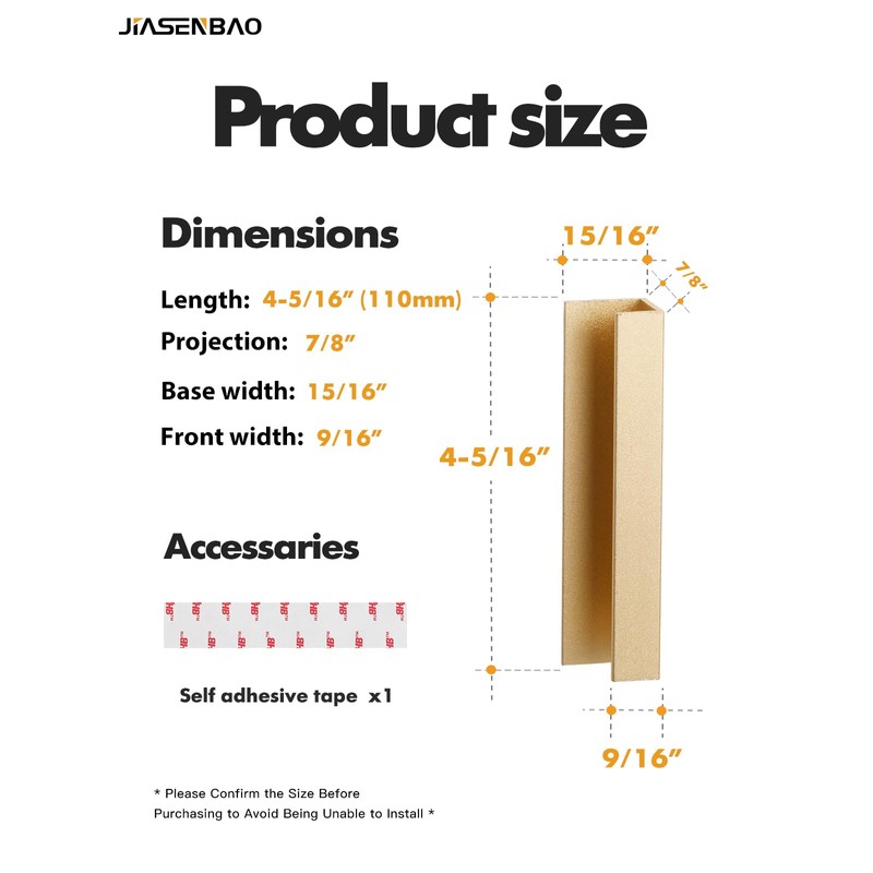 JIASENBAO 5 Pack Adhesive Cabinet Handles Gold 4-1/3" Length(Cover 3.78"