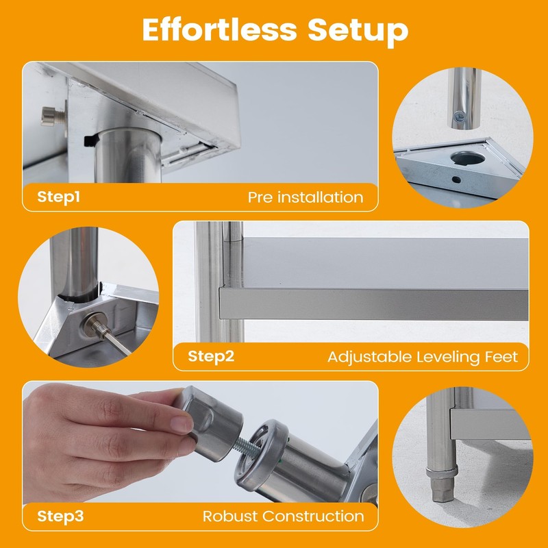 Stainless Steel Prep Table 36 x 14 inch, Heavy Duty