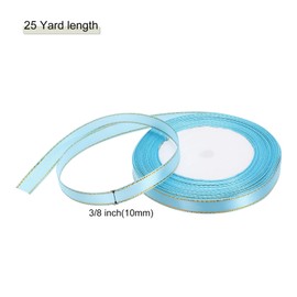 MECCANIXITY 3/8 Inch 25 Yard Wide Satin Ribbon with Gold Edges Border Grosgrain Fabric Ribbon for Gift Wrapping Wedding Bouquet, Sky Blue