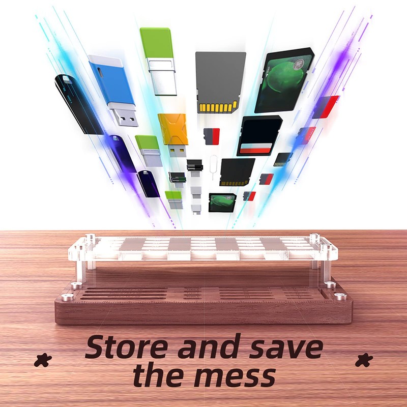 USB Organizer,40-Slots Wooden USB Flash Drive Case | TF Cards