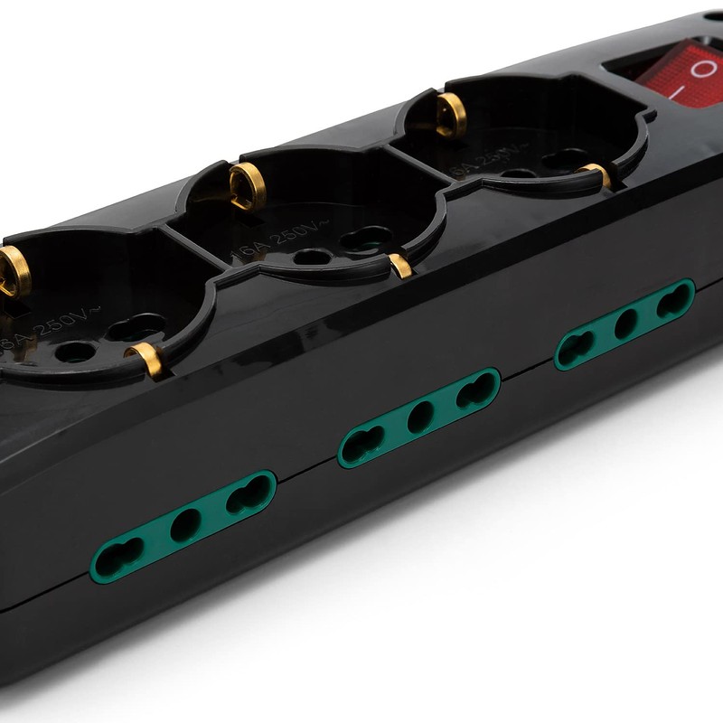 9-way power strip: 3 Schuko sockets + 6 two-value sockets