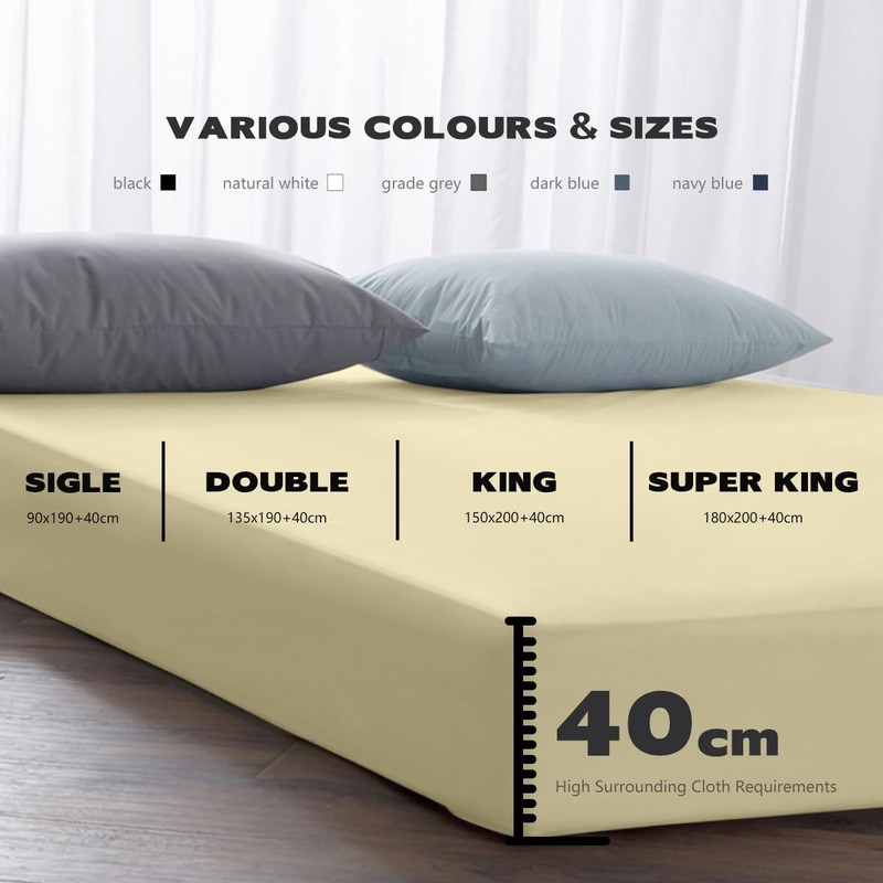 UHOUSEST Super King Size Fitted Sheet Cream, Extra Deep Sheets