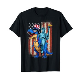Dino Statue Of Liberty American Flag 4th Of July T-Shirt