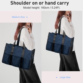 Tote Bag with Compartments, Large Multi Pockets Tote Bag for Women & Men Work Tote Bags with Zipper